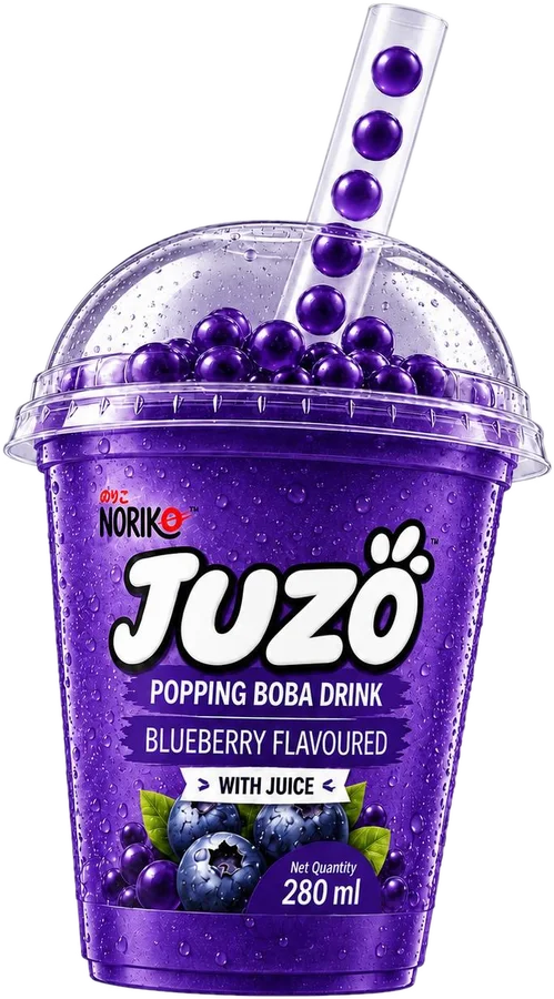 JUZO Blueberry Flavoured popping boba drink, 280 ml cup