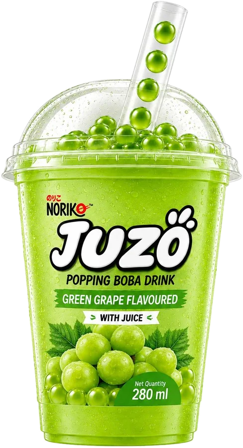 JUZO Green Grape Flavoured popping boba drink, 280 ml cup