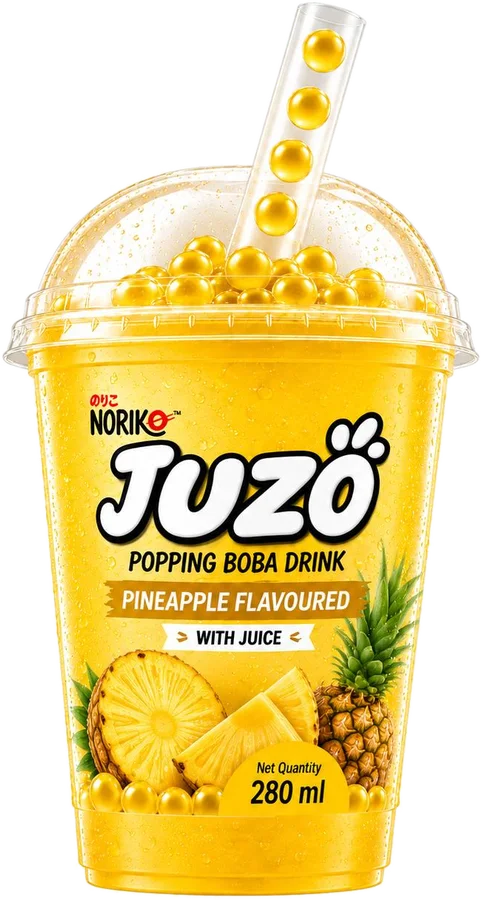 JUZO Pineapple Flavoured popping boba drink, 280 ml cup