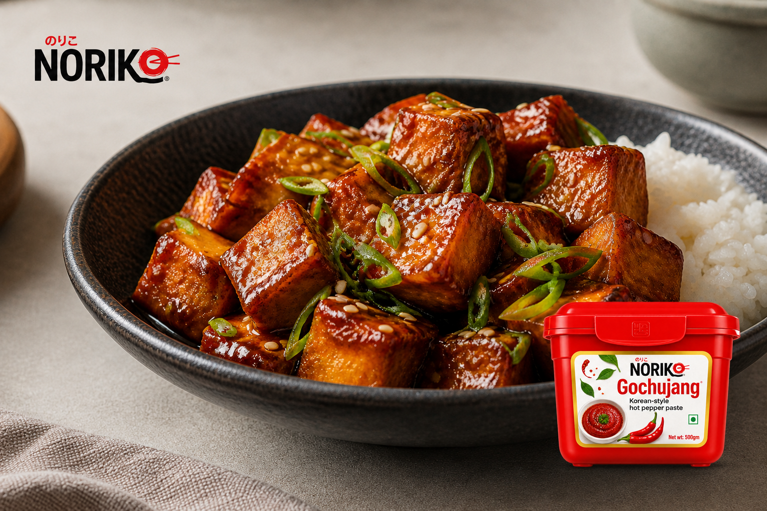 Gochujang honey paneer with sesame and spring onion